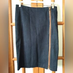 Women's Dark Denim Pencil Skirt By Lauren Ralph Lauren With Leather Zipper Sz 2